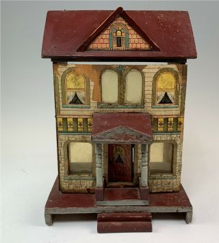 Antique Bliss Wood 2 - Story Dollhouse W/ Lithographed Designs