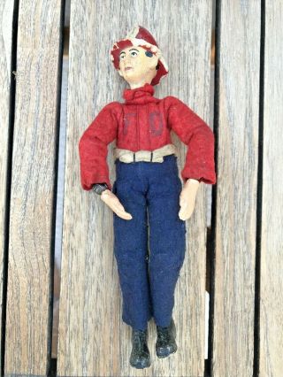 Antique Saba Bucherer Switzerland Fireman Metal Jointed Figure Doll