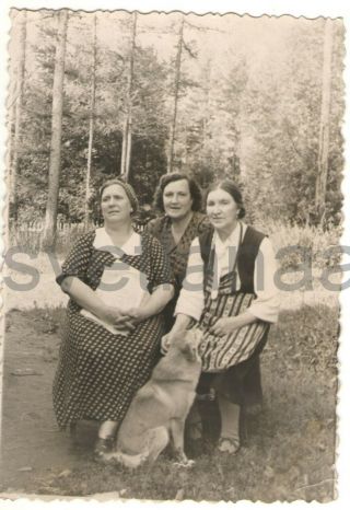 Aug 17,  1957 Three Women Dog Pet Summer Country Life Russia Soviet Vintage Photo