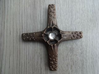 Rare Vintage German Bronze Crucifix Cross With Glass Centre Lutheran Art Work
