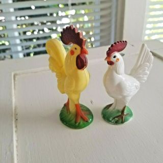 Vintage Knickerbocker Yellow Hard Plastic Rooster & Chicken Rattle Toys