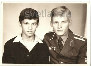 Two Friends Couple Young Men Military School Boy Handsome Guy Teen Vintage Photo