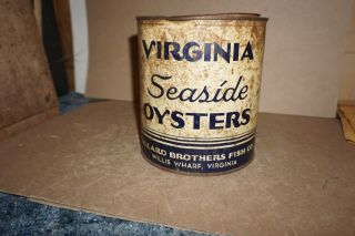 Vintage Virginia Seaside Oysters 1 Gallon Tin Can Ballard Brothers Fish Co