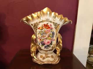 Porcelain Old Paris Vase With Handpainted Floral And Gilt