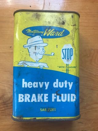 Rare Vintage Montgomery Ward Brake Fluid Can With Great Graphics
