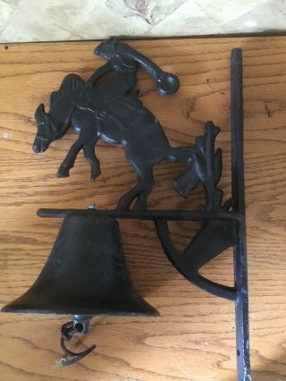 Large Vintage Rustic Heavy Cowboy Horse Cast Iron Dinner Bell