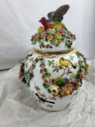Meissen Porcelain Flower - Encrusted Pot - Pourri Vase Late 19th C.  Minor Issues 11 "