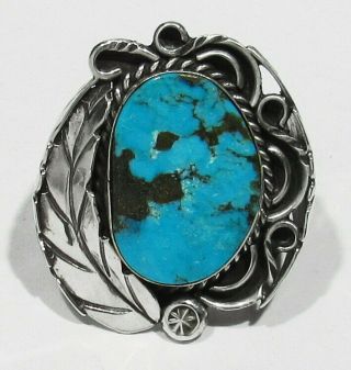 Large Old Signed Navajo 925 Silver Nat Stormy Mountain Turquoise Mans Ring 10