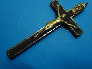 Antique French Priest Crucifix // Copper,  Ebony Wood 1850
