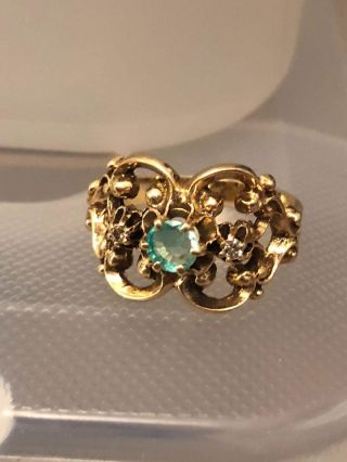 Vintage 14k Yellow Gold Emerald & Diamonds Ring Size 7