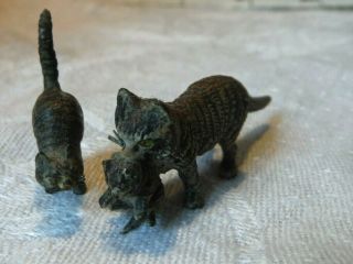 Antique Austria Cold - Painted Bronze Miniature Cat Figures,  Franz Bergman - Vgc