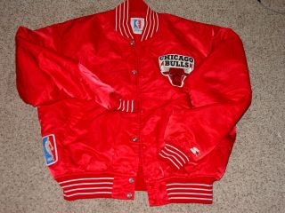 Vtg 80s Starter Nba Chicago Bulls Red Satin Old School Button Down Jacket Xl
