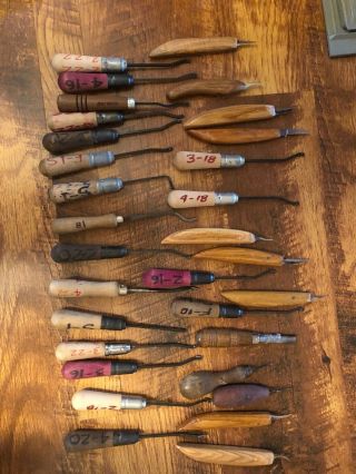 Vintage Gunline Unmarked & Germany Wood Carving Tools Chisels Checkering