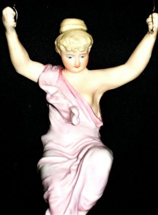 Antique German Semi Nude Lady Nymph Goddess Oil Lamp Swinger Bisque Figurine
