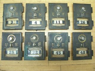 8 Vintage Antique Brass Usps United States Post Office P.  O.  Box Combination Door