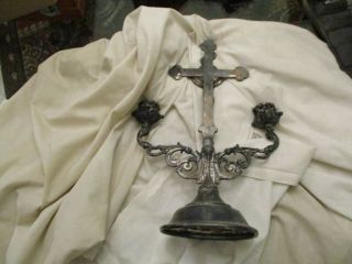 antique pewter? crucifix candelabra 12 