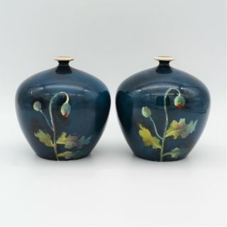 Royal Bonn Vases 1890 - 1920 Germany Hand Painted Floral Poppies Pair Antique 3