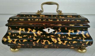Faux Tortoiseshell Tea Caddy Style Wood Box Jewelry Document Trinket Edwardian