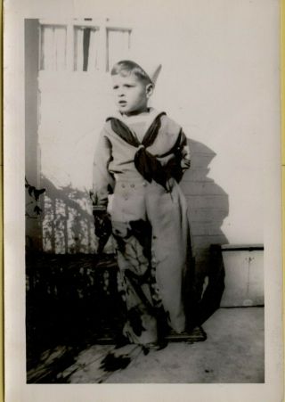Vintage Photo Little Boy In Navy Outfit Holding A Gun Sailor 1944