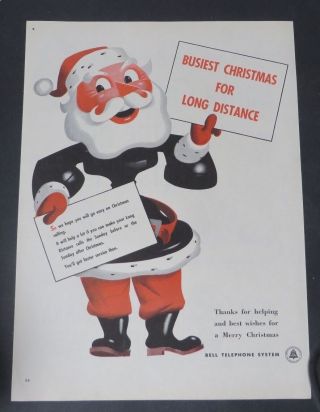 Print Ad 1946 Bell Telephone System Santa Man Vintage Art