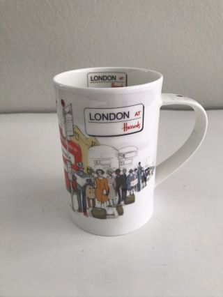 Vintage Harrods London Coffee Mug Doublr Decker Bus Street Scene Uk