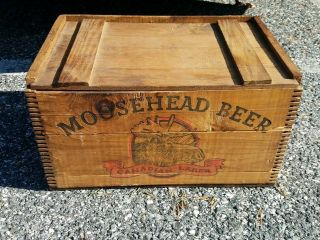 Vintage Moosehead Beer Canadian Lager Wooden Crate Dovetailed Wood Box With Lid