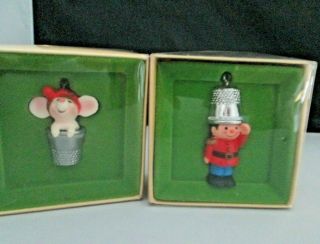 Vintage 2 Hallmark Ornaments 1978 Mouse And Soldier In A Thimble