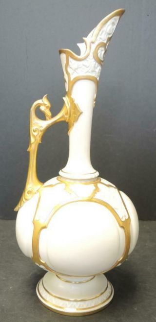 1887 Antique Royal Worcester Porcelain Ewer With Griffin Handle