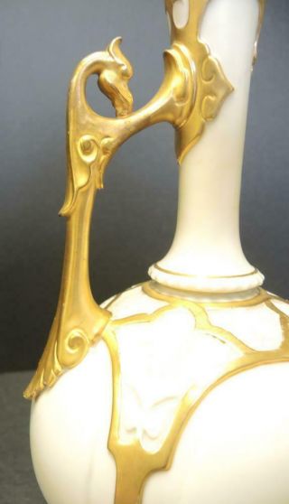 1887 Antique Royal Worcester Porcelain Ewer With Griffin Handle 2
