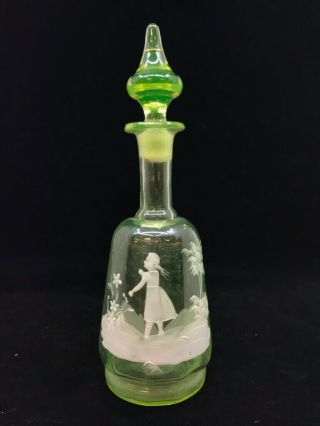 Mary Gregory Green Decanter With Lid