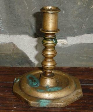 Antique 17th Century Brass Candlestick Lighting Candle Holder Primitive