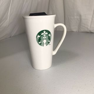 Starbucks Tall Ceramic Coffee Travel Mug With Lid 16oz Green Mermaid (2014)