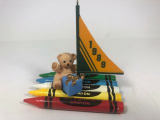 1989 Hallmark Christmas Ornament Crayola Bright Journey Bear Sailboat Mib D19