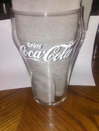 Vintage Extra Large White Logo “enjoy Coca - Cola Coke” Clear 32 Oz Drinking Glass