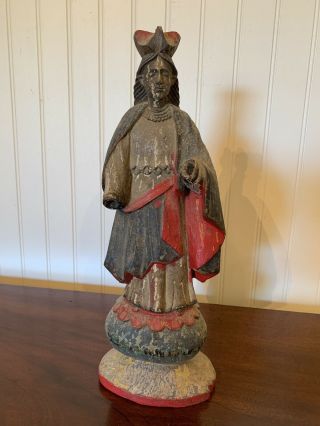 Antique 19th Century Italy,  Spain Hand Carved Wood Polychrome Figure Santos