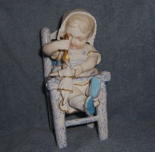 Quality Detail Vintage Antique German Porcelain Figurine Toddler Feed Baby Doll