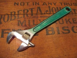 Vintage 10 " Diamond Diamalloy Adjustable Wrench Green Rubber Handle Tool