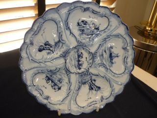Vintage Weimer Blue And White Oyster Plate/dish And Marked