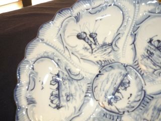 VINTAGE WEIMER BLUE AND WHITE OYSTER PLATE/DISH AND MARKED 3