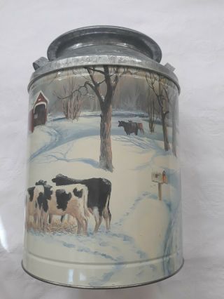 Vintage Houston Harvest Dairy Metal Milk Can Popcorn Tin Cow Horse Farm Country