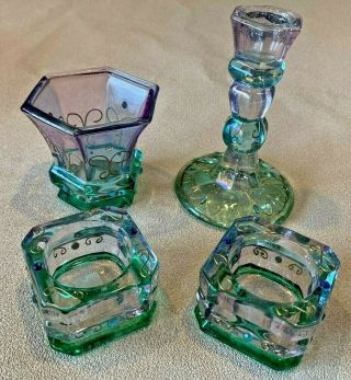 Set 4 Of Retired Partylite Mardi Gras Candle Holders Votives And Taper Jeweled