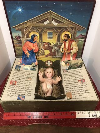 Antique.  The Most Holy Story.  Panorama Of Baby Jesus And The Nativity Scene.