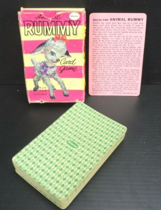 Vintage Animal Rummy Card Game By Whitman Card Games W/ Box