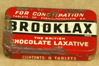 Brooklax Vintage Chocolate Laxative Tablets Empty Tin 6.  6x4.  4cm Made In England