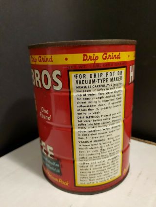 Vintage 1963 Hills Bros 1 Lb Coffee Can Drip Grind Red Can No Lid NO BAR CODE 3