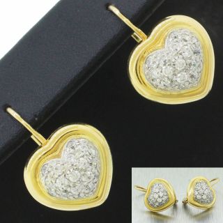 Vintage Estate 14k Solid Yellow Gold 2.  00ctw Cubic Zircon Heart Dangle Earrings