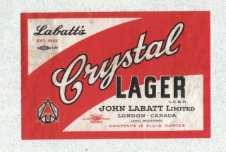 Beer Label - Canada - Crystal Lager - John Labatt Ltd.  - London,  Ontario