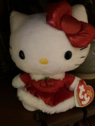 Ty Hello Kitty Beanie Baby In Christmas Dress.  W/ Tag