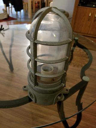 Vintage Stonco Indust Explosion Proof Light Clear Globe Metal Cage V131