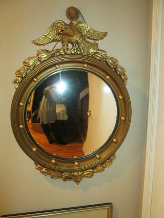 Antique Figural Giltwood Federal Style Bullseye Convex Wall Mirror Outstanding